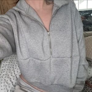 SHEIN Light Gray Half-Zip Pullover Sweatshirt